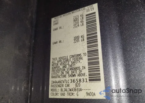 2020 Nissan Maxima Sv Xtronic Cvt z USA, uszkodzony, nr VIN 1N4AA6CV7LC365831